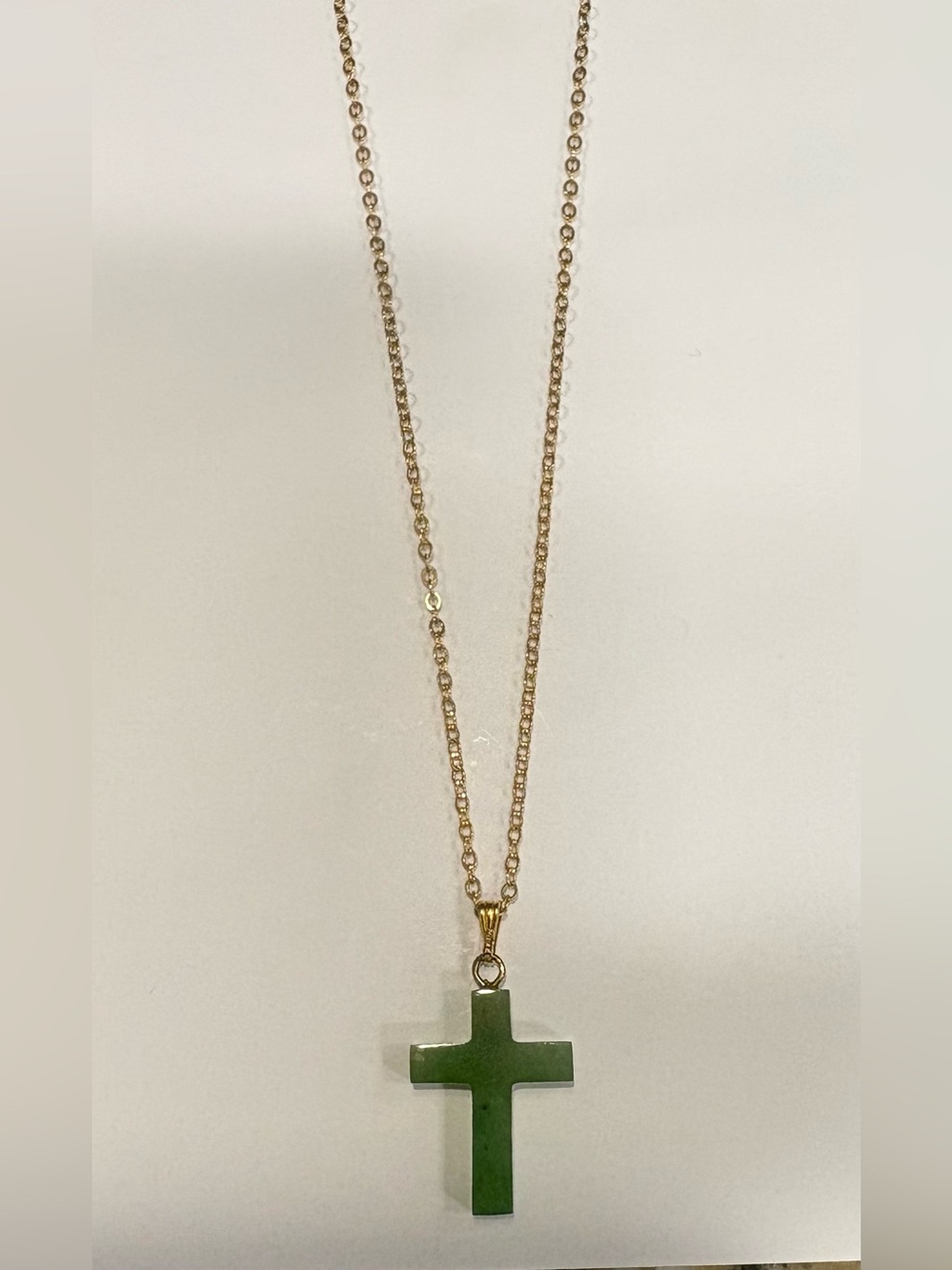 Gold Chain Necklace with Green Jadeite Cross Pendant